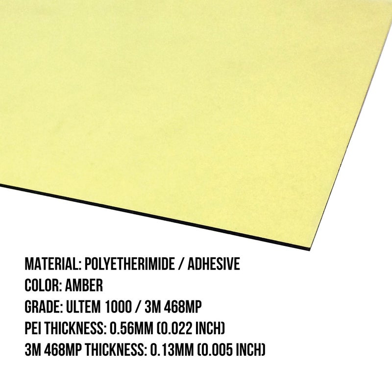Gizmo Dorks PEI Sheet 3D Printer Build Surface 300mm x 300mm (11.8" x 11.8") with Laminated 3M 468MP Adhesive, Made in The USA - Image 2